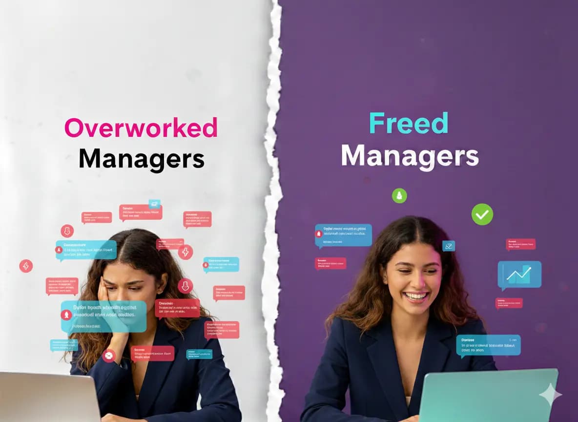 Social media managers saving time with organized workspace